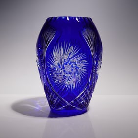 Vintage Cut to Clear Cobalt Blue Crystal Vase