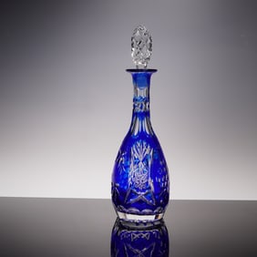 Vintage Cut to Clear Cobalt Blue Crystal Decanter with Stopper