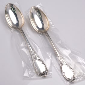 2pc Buccellati Sterling Silver Place Spoons, Monte Mario Pattern