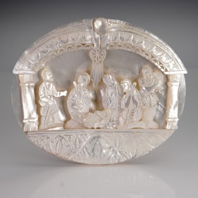 Mother of Pearl Carved Nativity Scene Shell Plaque