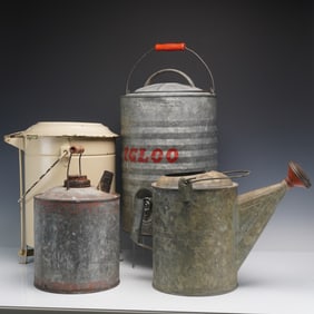 4pc Galvanized and Painted Metal Can Collection