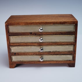Vintage Miniature Wooden Chest of Drawers with Metal Trim