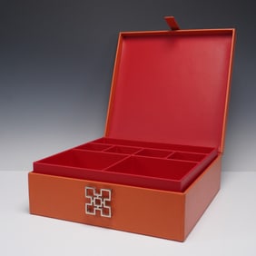 Leather Jewelry Box, Orange with Red Interior