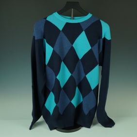 N. Peal Navy and Teal Argyle Cashmere Sweater