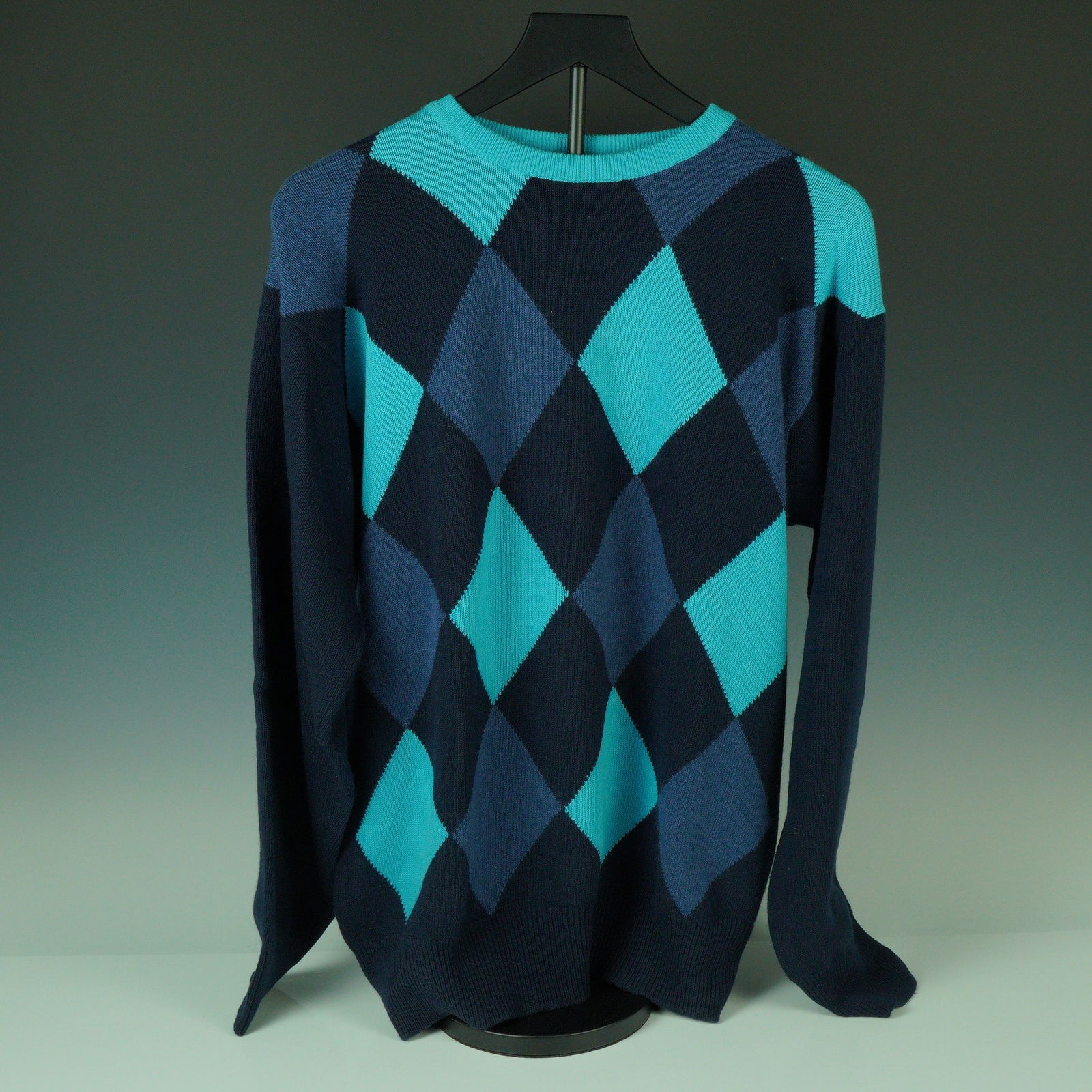 N. Peal Navy and Teal Argyle Cashmere Sweater (1 of 5)