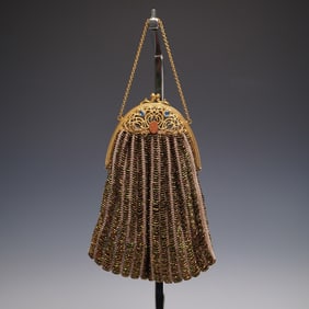 Vintage Beaded Purse With Jeweled Filigree Frame