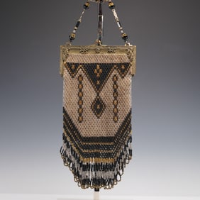 Black and Glit Geometric Beaded Evening Handbag
