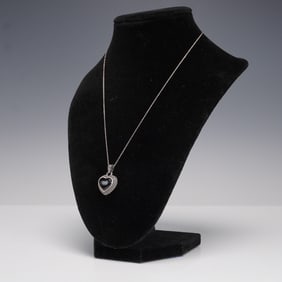 Devin Rose Sterling Silver Heart Pendant Necklace with Onyx and Marcasite