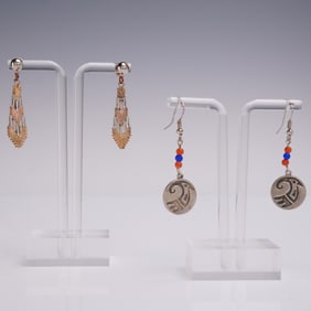 2pr Silver Tone Post & Ear Wire Dangle Earrings