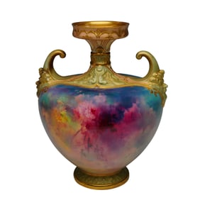 Doulton Burslem by Edward Raby, Double- Jester Handled Gilt Vase