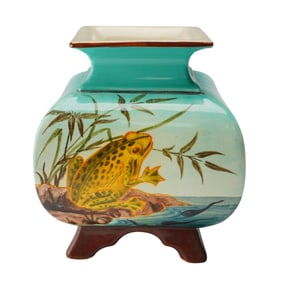 Doulton Rare Lambeth Faience Frog and Tadpole Vase