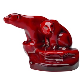 Royal Doulton Flambe Figurine, Polar Bears on Ice