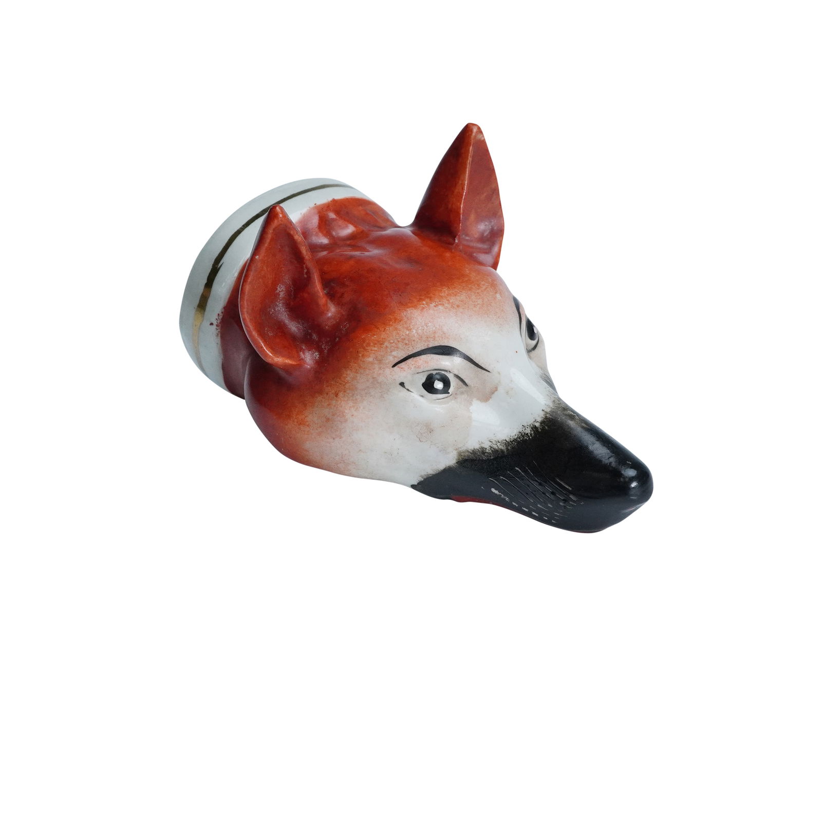 English Staffordshire Porcelain Stirrup Cup, Fox (1 of 4)