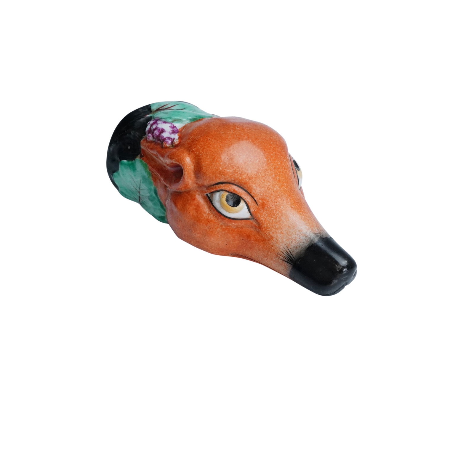 English Staffordshire Porcelain Stirrup Cup, Fox with Grapes (1 of 3)