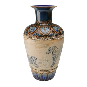 Doulton Lambeth by Florence Barlow Stoneware Dog Vase