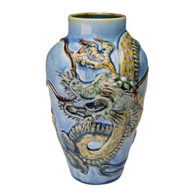Doulton Lambeth Stoneware Mark Marshall Dragon Relief Vase