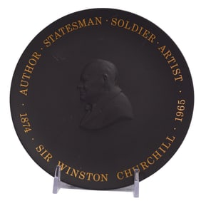 Wedgwood Black Basalt Commemorative Plaque, Churchill Centenary