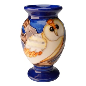 Moorcroft Pottery Miniature Vase, Night Owl by Kerry Goodwin