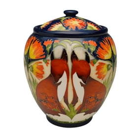 Moorcroft Porcelain Candy Jar and Lid, Fox and Cubs