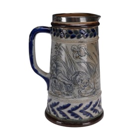 Doulton Lambeth Cats Pitcher by Hannah Barlow, Silver Rim Stoneware