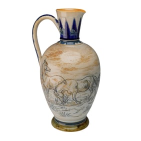 Doulton Lambeth by Hannah Barlow Horses, Donkeys and Dogs Stoneware Pitcher