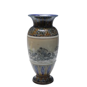 Doulton Lambeth Hannah Barlow Stoneware Lion Vase