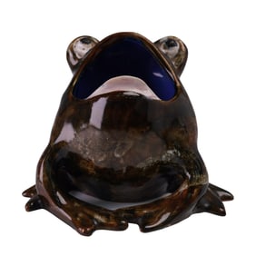 Rare Doulton Lambeth Stoneware Spoon Warmer, Frog with Open Mouth