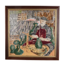 Original Cobridge Stoneware Framed Tile Panel, The Potter at Work