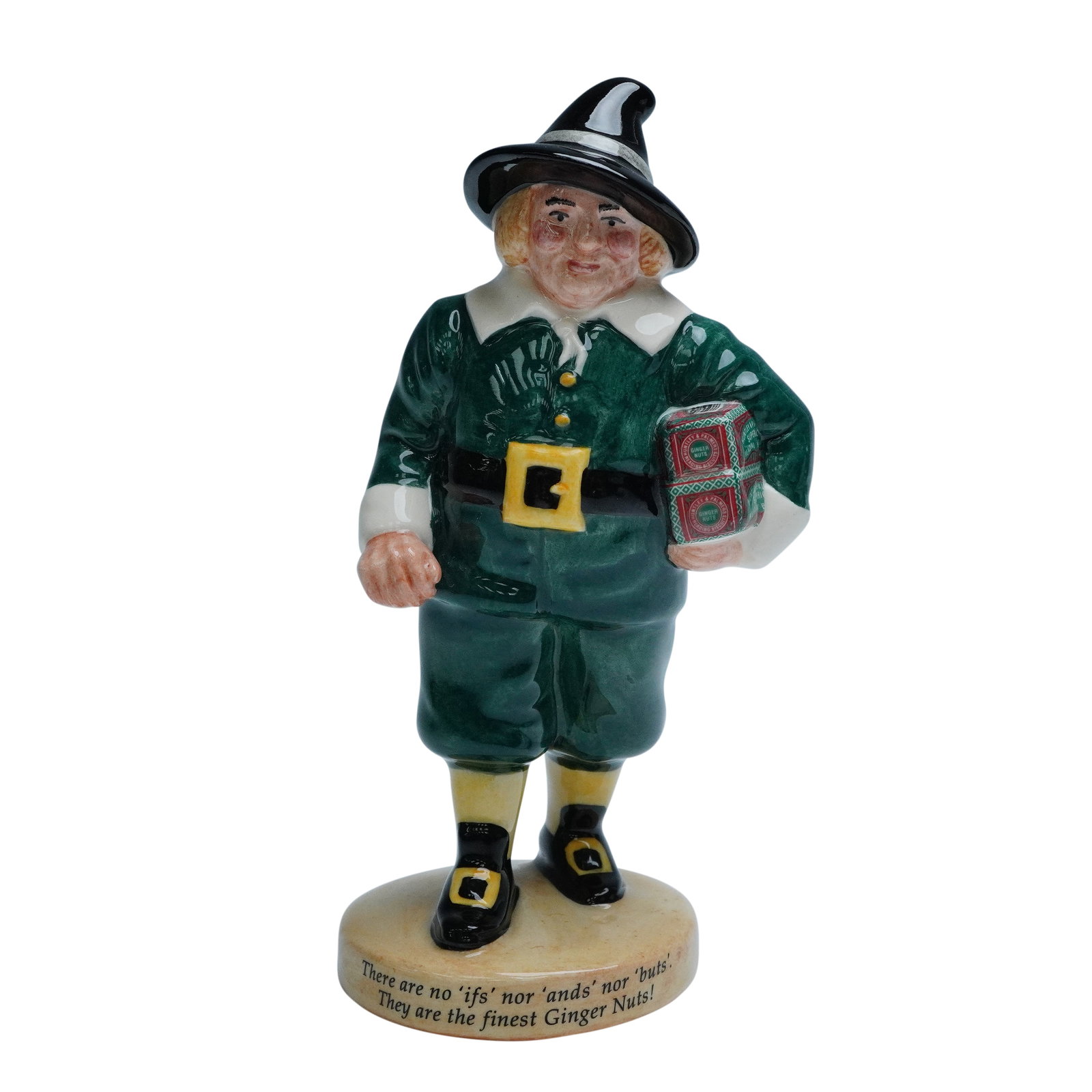 Royal Doulton Advertising Figurine, John Ginger AC6: Limited edition advertising figure as part of the 20th Century Advertising Classics series. The figure portrays a character associated with Huntley & Palmers' Ginger Nuts biscuits, dressed in a forest