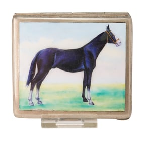 UR - Alpaca German Silver-Plated Equestrian Theme Cigarette Case Box