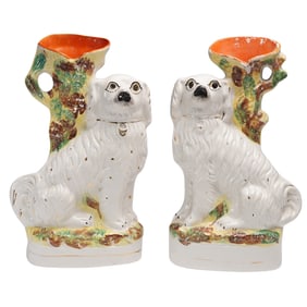 Pair of Staffordshire-Style Spill Vase Dog Motif