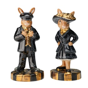 Pair Gold Bunnykins by Royal Doulton, Pearly King & Queen, Ltd Ed of 10