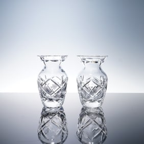 2pc Waterford Crystal Bud Vases Crosscut Design