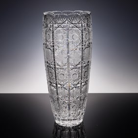 Cut Crystal Vase with Hobstar and Crosshatch Panels