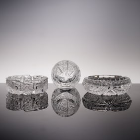 3pc American Brilliant Cut Glass Ashtray Bowls
