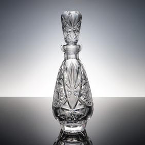 Brilliant Cut Crystal Decanter with Stopper: Starburst-Hobstar Design
