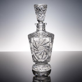 Cut Crystal Decanter with Starburst and Diamond Banding