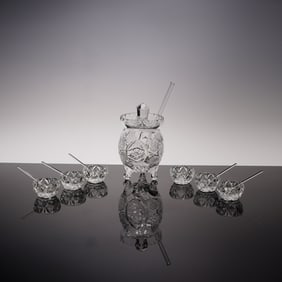 14pc American Brilliant-Style Cut Glass Condiment Set