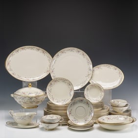 53pc Fürstenberg German Porcelain Dinnerware Set, Floral & Gilt