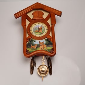 Bradford Exchange Wooden Charming Chihuahuas Cuckoo Clock