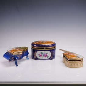 3pc RS Porcelain Musical Boxes Piano Guitar Oval