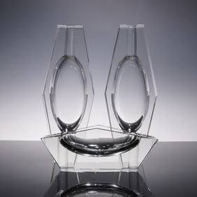 3pc Mid Century Modern Crystal Ashtray Set
