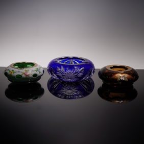 3pc Vintage Bohemian Cut Glass Ashtrays