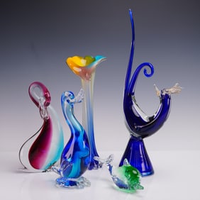 5pc Group of Colorful Art Glass Sculptures
