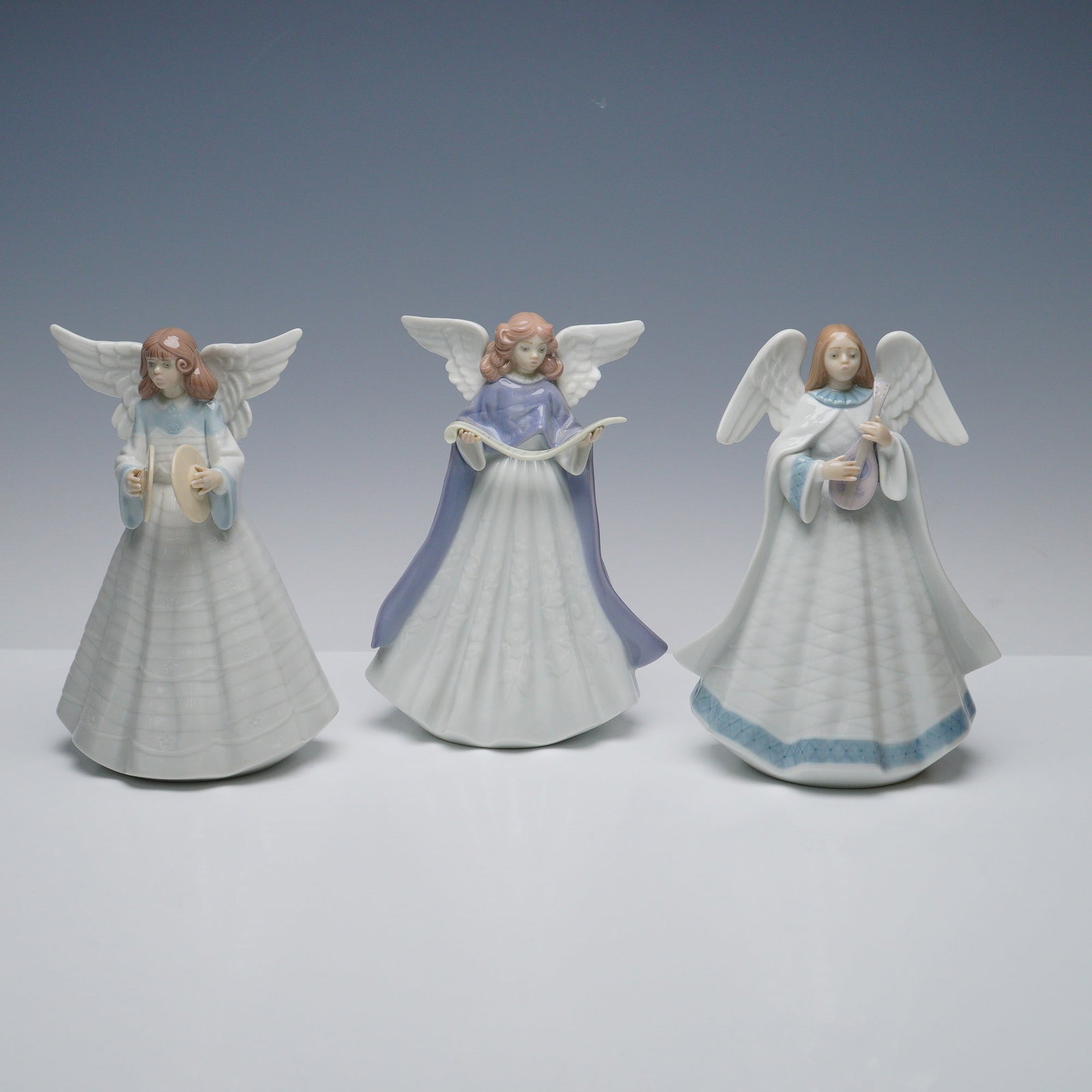 3pc Set of Lladro Tree Toppers, Angelic Melody, Cymbalist, 90s Blue (1 of 3)