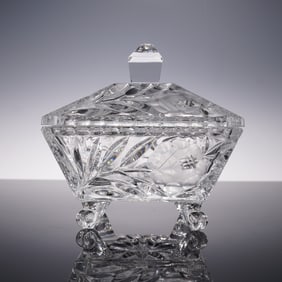 Vintage Higbee Crystal Footed Candy Dish with Lid