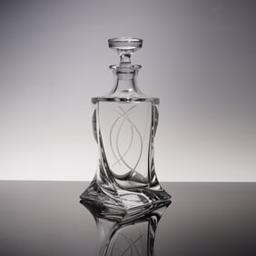 Bohemia Czech Lead Crystal Decanter with Twisted Base and Etched Design