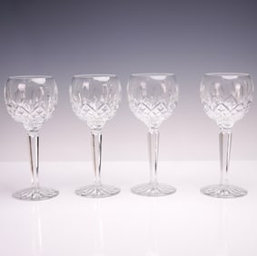 4pc Set of Waterford Cut Crystal Lismore Hock Wine Glasses with Box