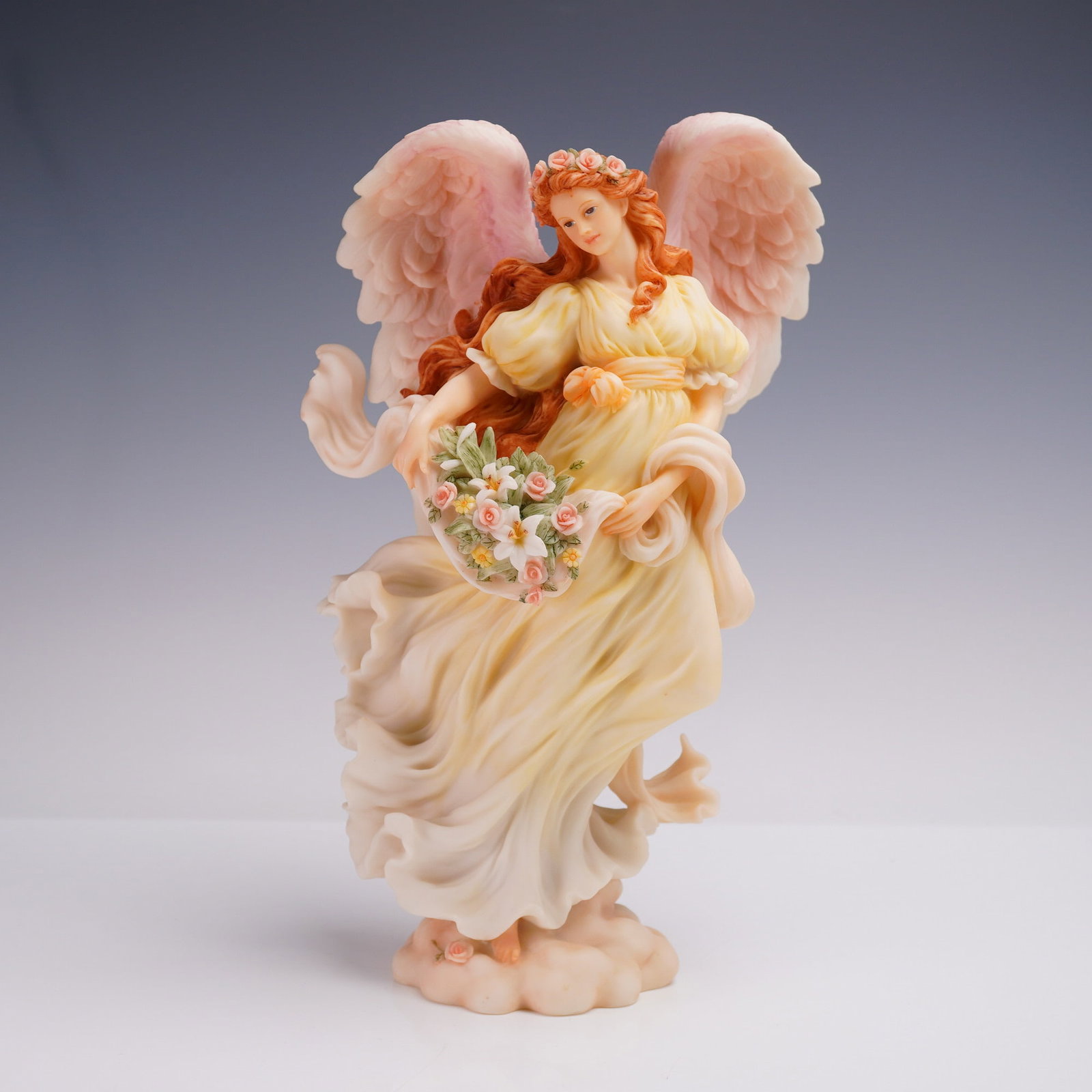Seraphim Classics Angel Figurine Chloe Nature's Gift: Seraphim Classics angel figurine titled Chloe: Nature's Gift, released by Roman, Inc. in 1997. Crafted from a resin-based material with a smooth matte finish, this elegant sculpture depicts a flowing