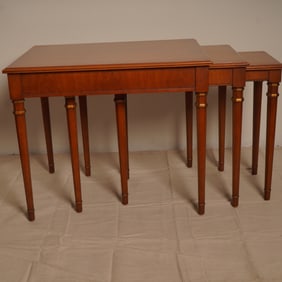 3pc Wood Nesting Tables with Fluted Legs and Gold Trim